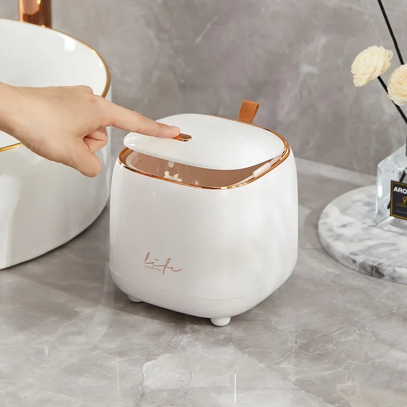 Fashion Desktop Trash Can Creative Luxury Dustbin Bin Household Mini Bedside Waste Bin Tea Table Small Garbage Bucket