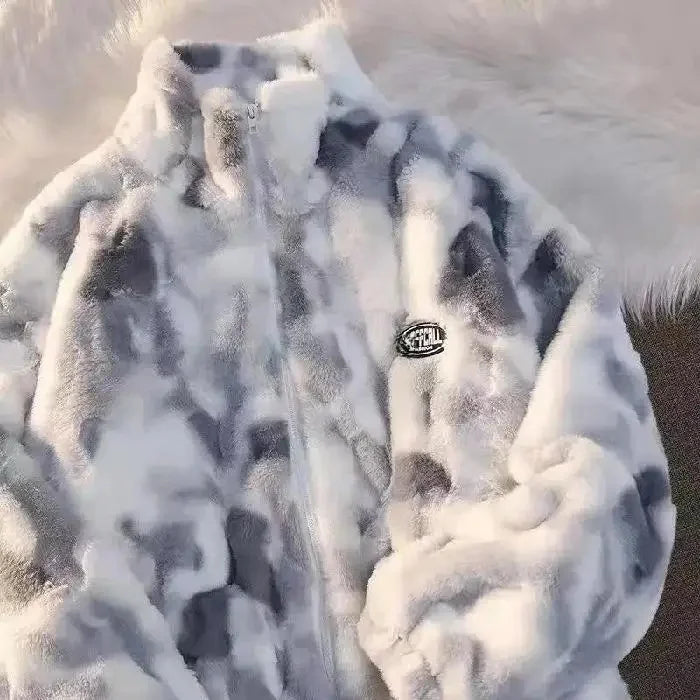 Lamb Velvet Oversized Thickened Women's Jacket Tie Dye Lazy Style Winter Fashion Casual Loose Fit New 2022 Short Outerwear