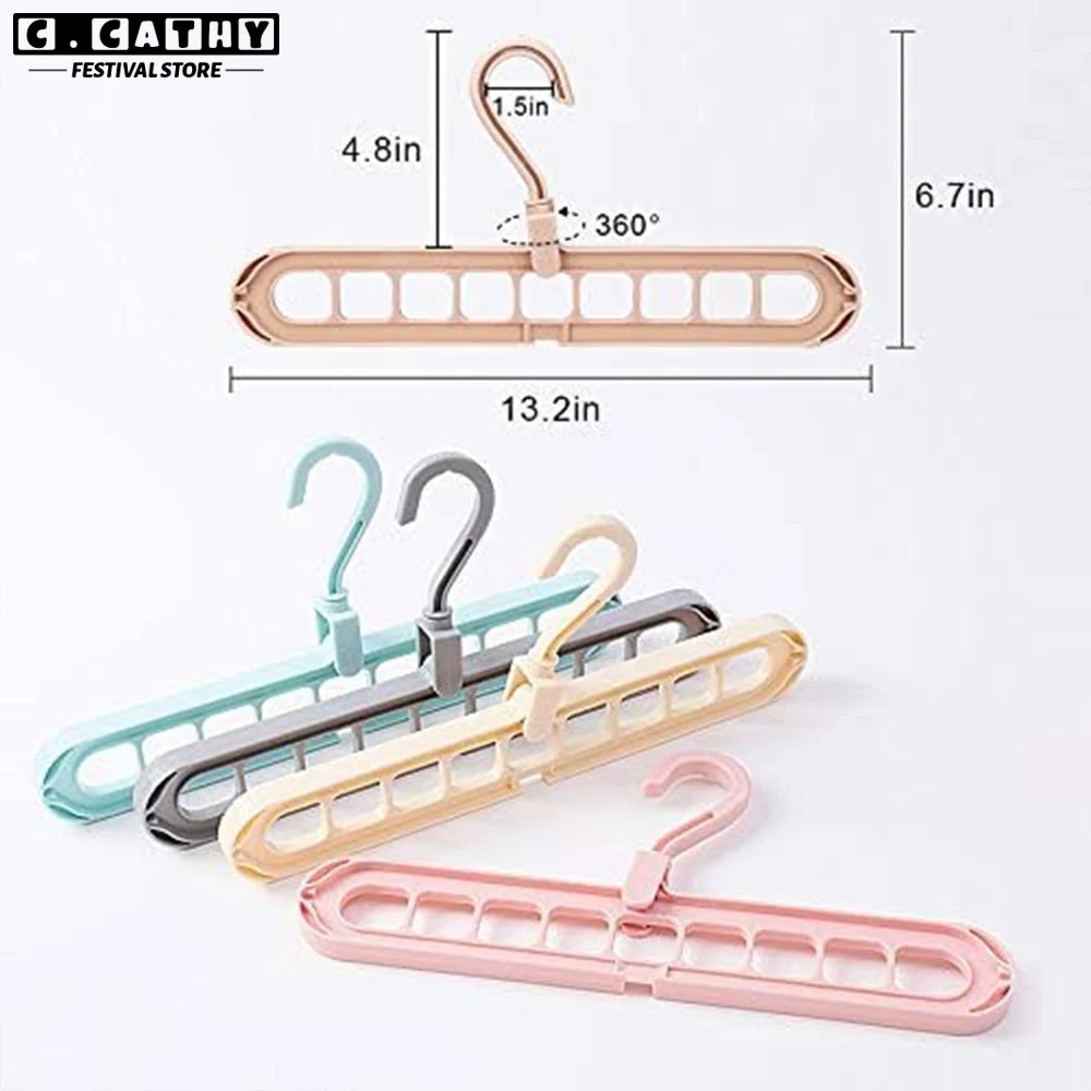 Clothes Hanger Nine Hole Wardrobe Organizer Space Saving Home Household Multi-Functional Drying Rack Plastic Storage