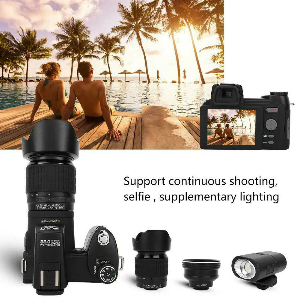 POLO D7200 HD Professional Digital Video Camera with 24X Telephoto Wide-angle, Micro Single Lithium Battery & Three Lens