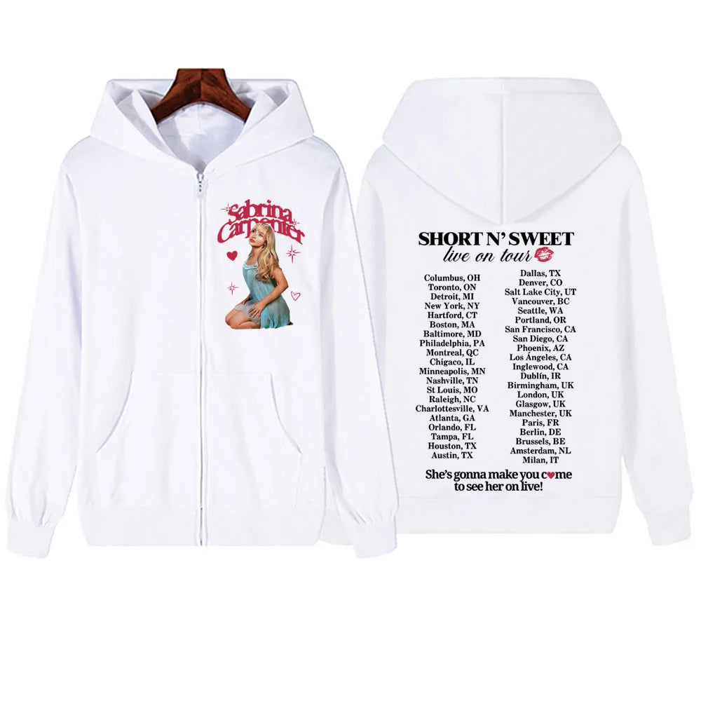 Sabrina Carpenter Short N' Sweet Zipper Hoodie  Harajuku Pullover Tops Sweatshirt Streetwear Loose Classic Simple Long Sleeve