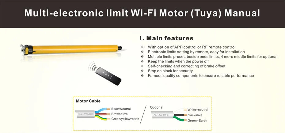 A-OK AM35 10/17 Smart Rolling Tubular Motor,RF433 Remote+Tuya wifi App,for 40/45mm/47mm/50mm Tube,for Rolling Blinds,230V/120V