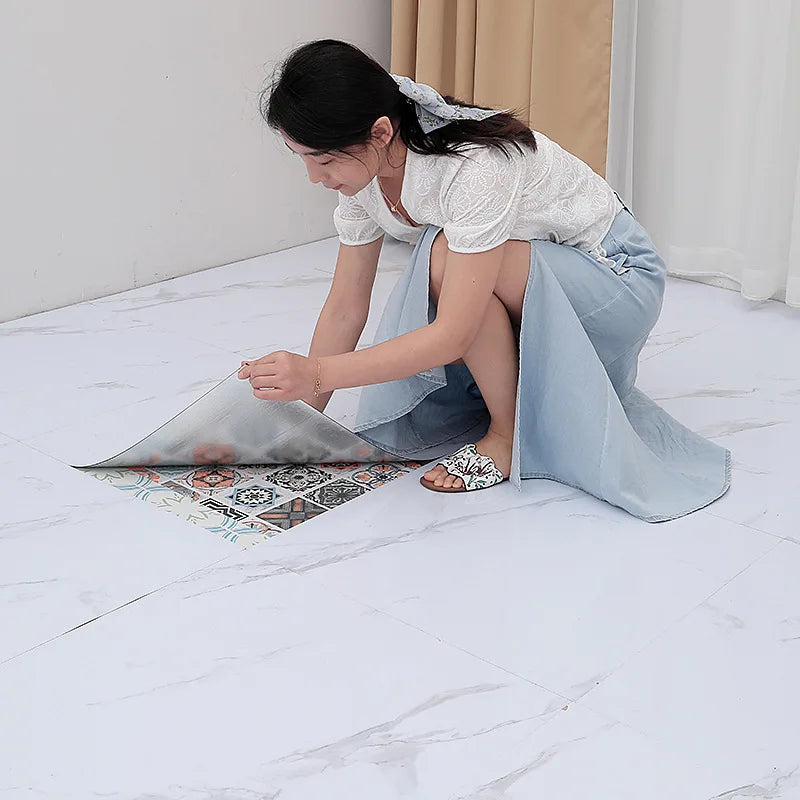 Simulated Marble Tile Floor Stickers - Waterproof Self-Adhesive