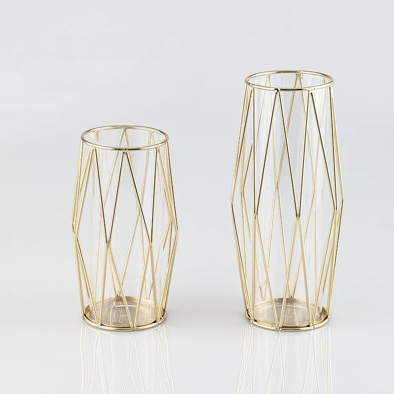 Nordic Gold Plated Diamond Glass Vase: Elegant Tabletop Decor