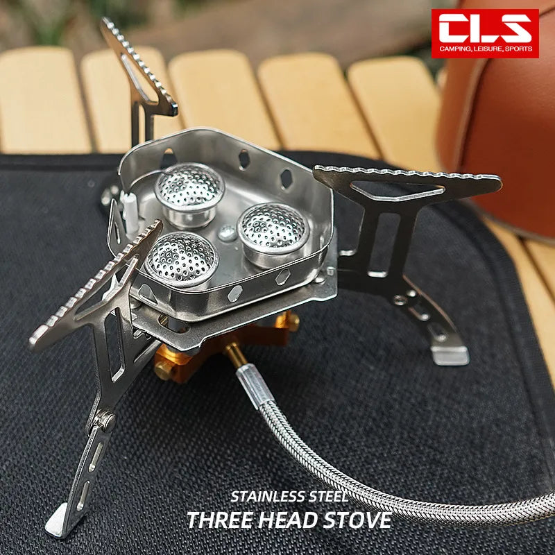 CLS Outdoor portable windproof and foldable three head stove cooking solution for camping and picnics