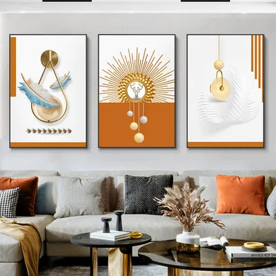 Modern Gold Leaf Deer Triptych Diamond Painting