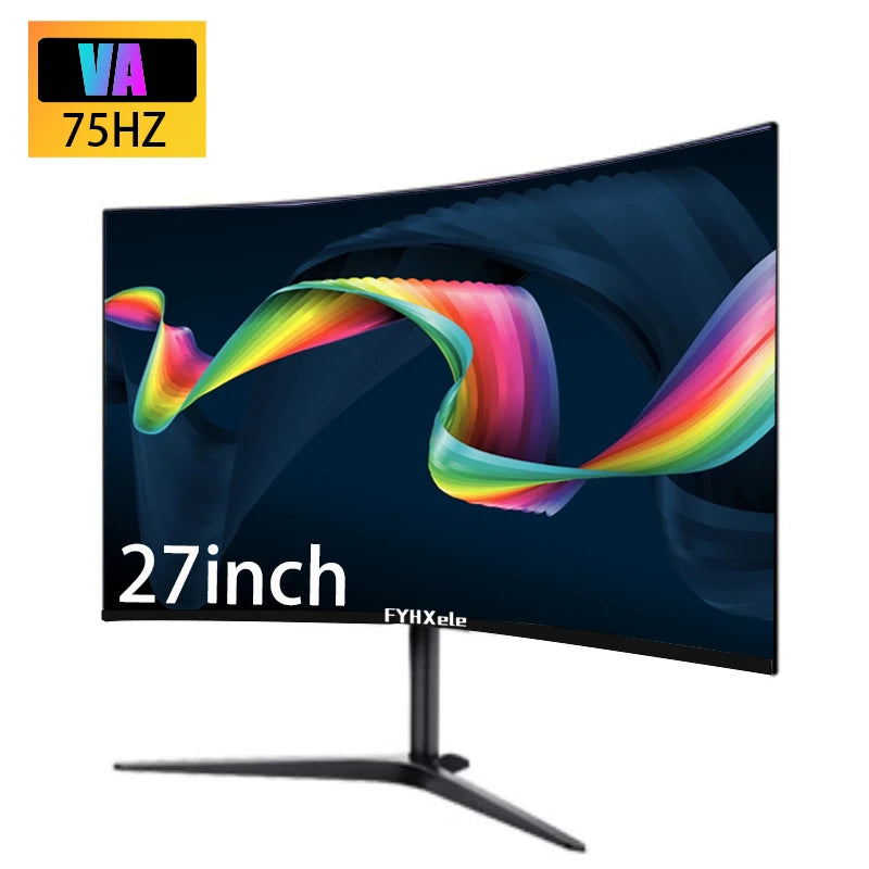 27 Inch Curved Monitor 75Hz 2ms Desktop PC Lcd FHD Computer Display Gaming IPS Panel Screen LED 1080P Desktop Display