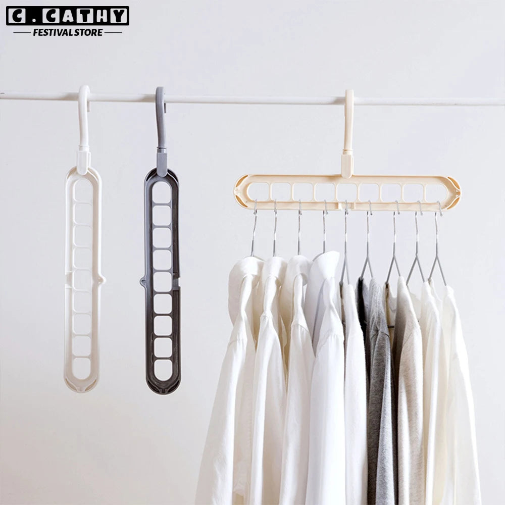 Clothes Hanger Nine Hole Wardrobe Organizer Space Saving Home Household Multi-Functional Drying Rack Plastic Storage