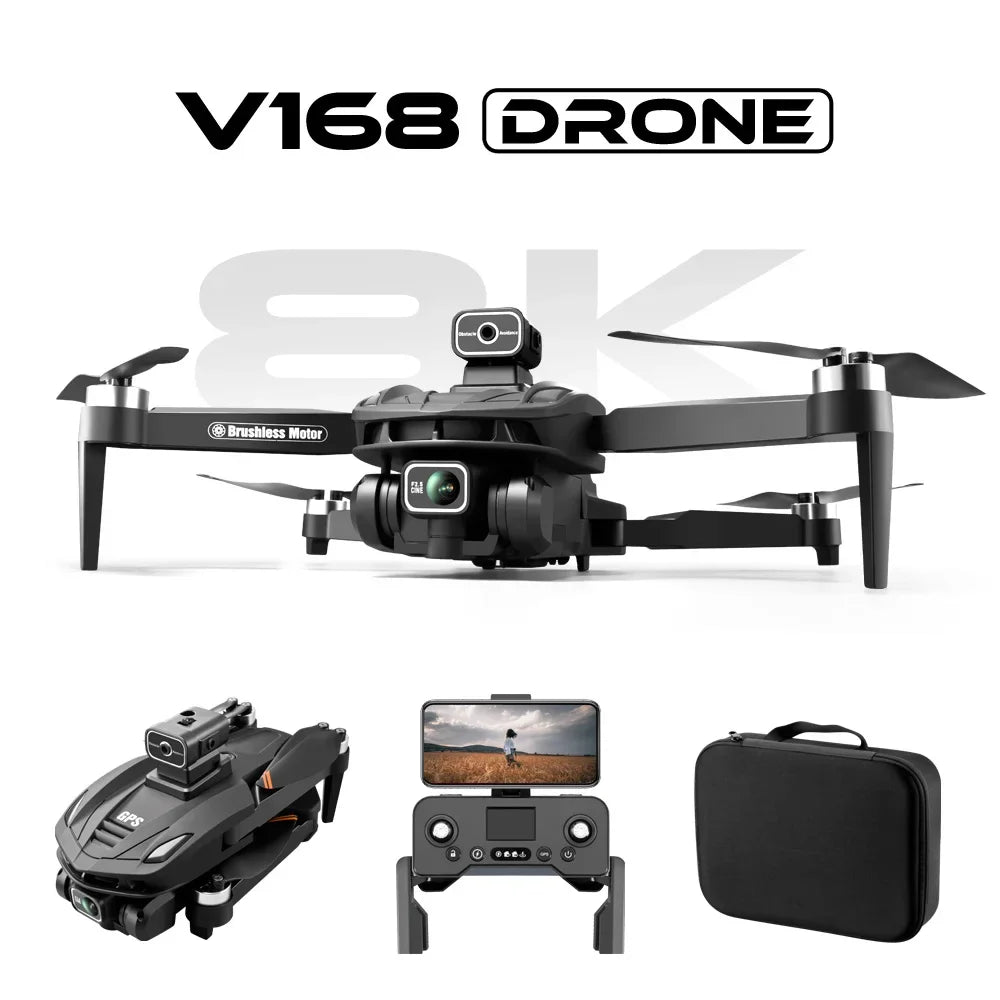 New V168 Professional Drone with Three 8K Cameras, GPS, & Four-way Obstacle Avoidance