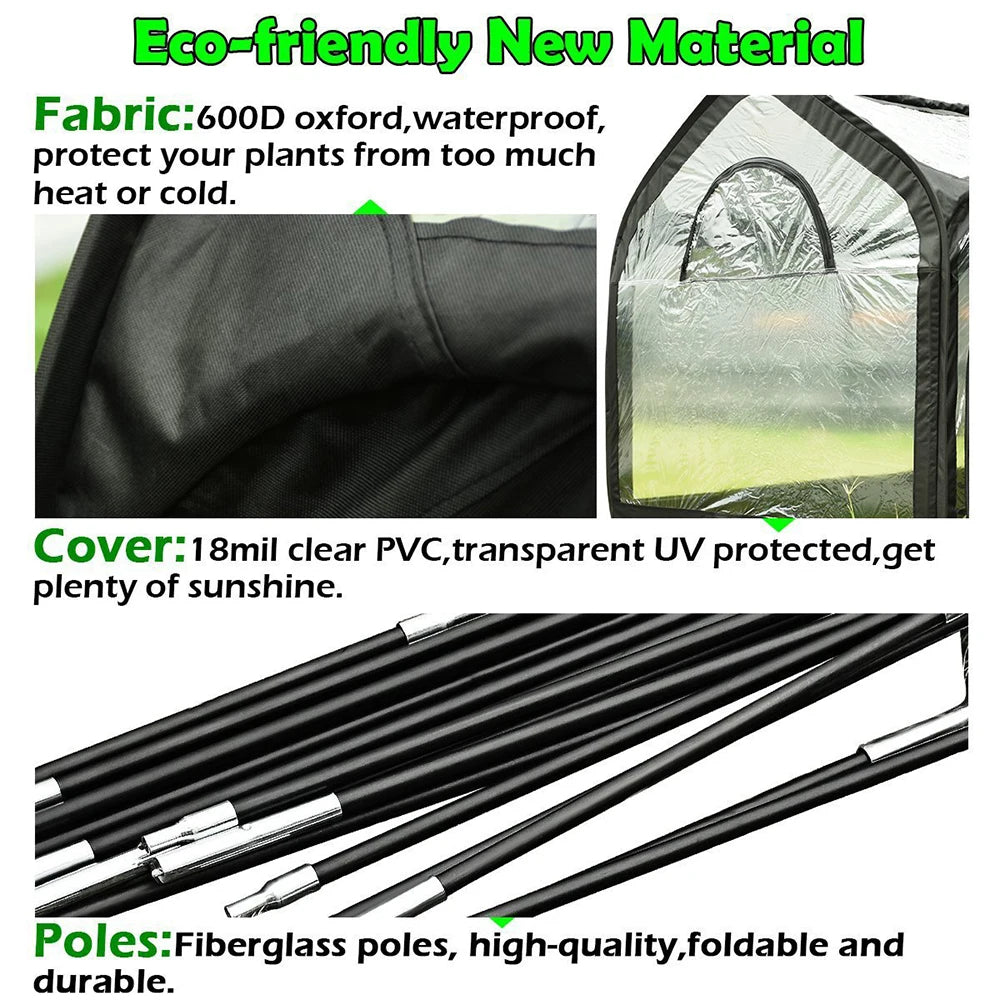 Portable Greenhouse Pop up Grow House for Outdoor and Indoor, Eco-Friendly Fiberglass Poles, Overlong Cover, 4 Zipper Doors