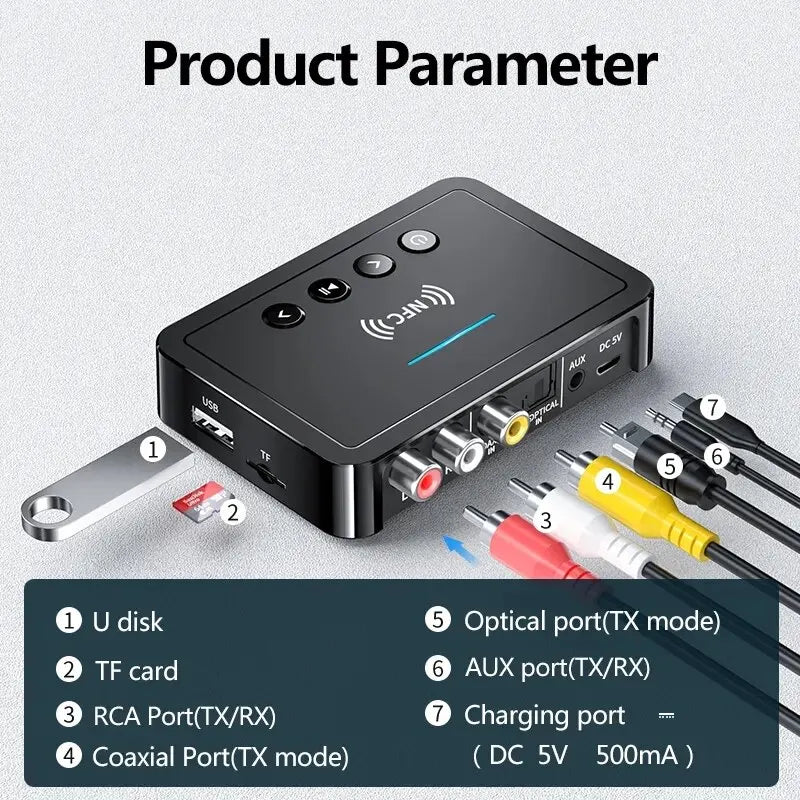 VIKEFON NFC multifunction Bluetooth 5.0  Receiver / Transmitter - Wireless Audio Adapter for TV & Car Speaker