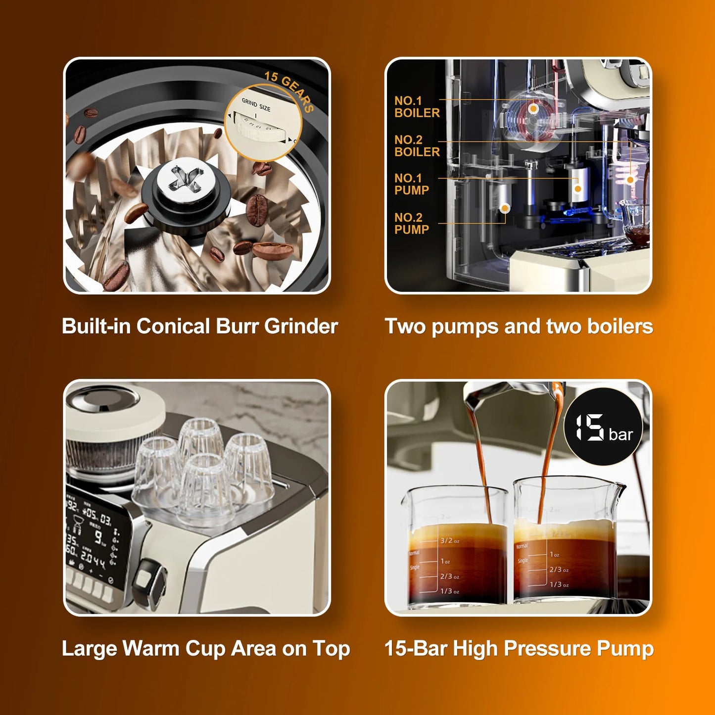 Mcilpoog TC520 Semi-Automatic Coffee Machine with Grinder