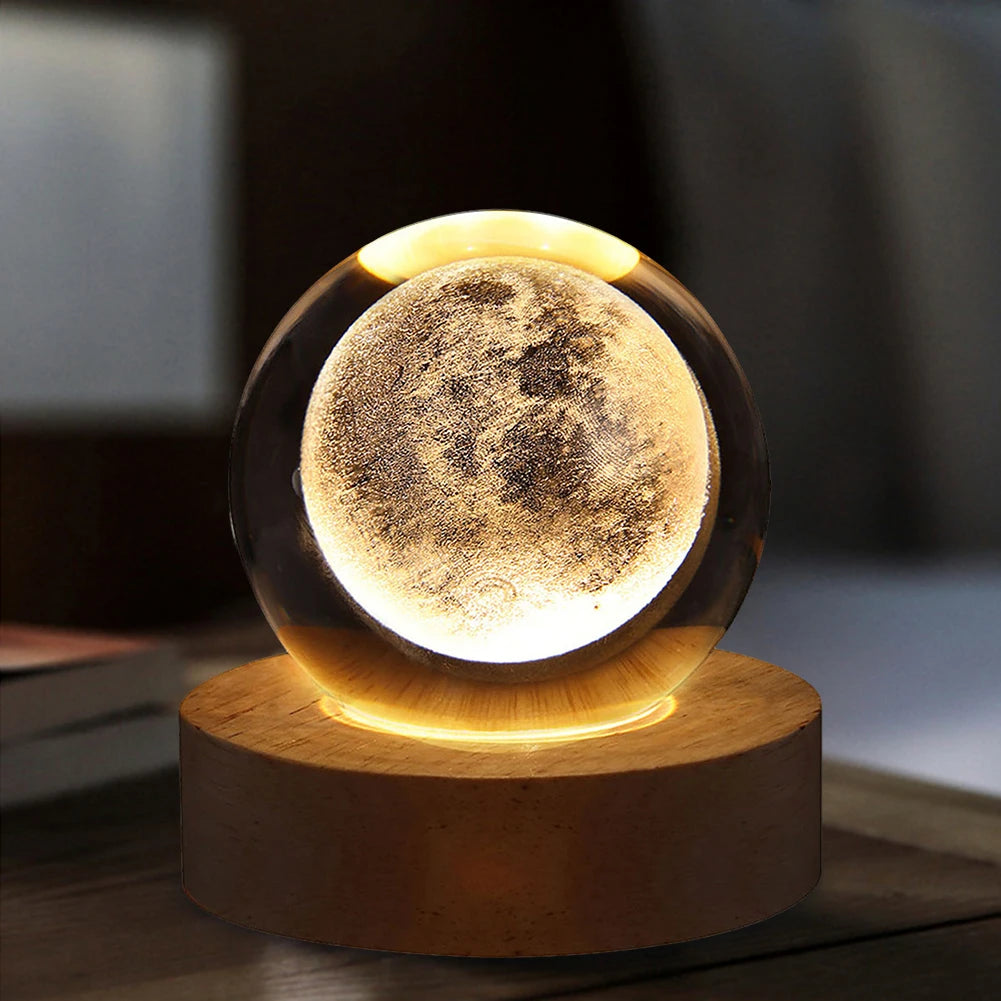 Crystal Ball Night Light Glowing Planetary Galaxy Bedside Lamp for Home Bedroom Desk Decor Creative Gift 3D Crystal Ball