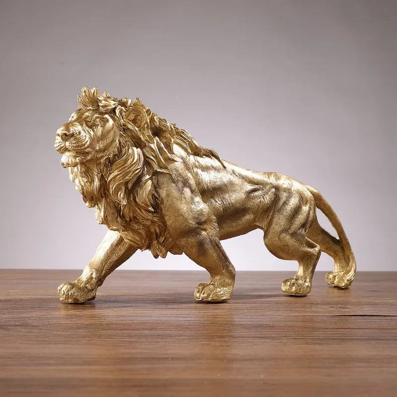 Golden Lion King Resin Ornament - Regal Home & Office Décor