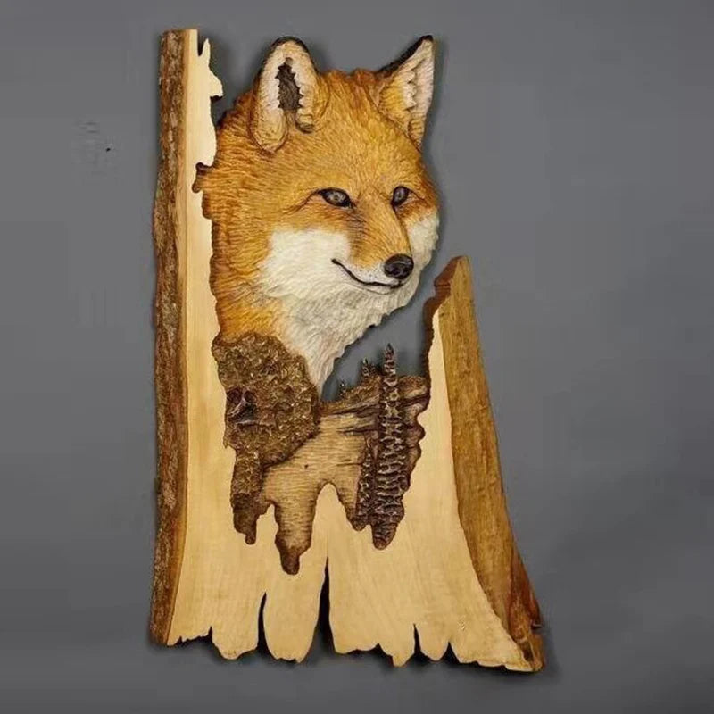 Animal Carving Handcraft Wall Hanging Sculpture Wood Raccoon Bear Deer Hand Painted Decoration for Home Living Room