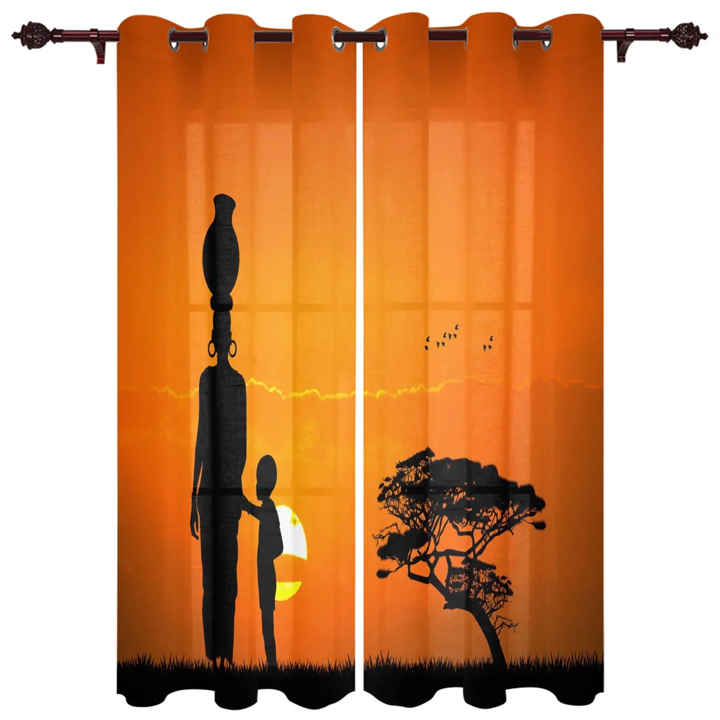 African Women Art Dancing Window Curtains