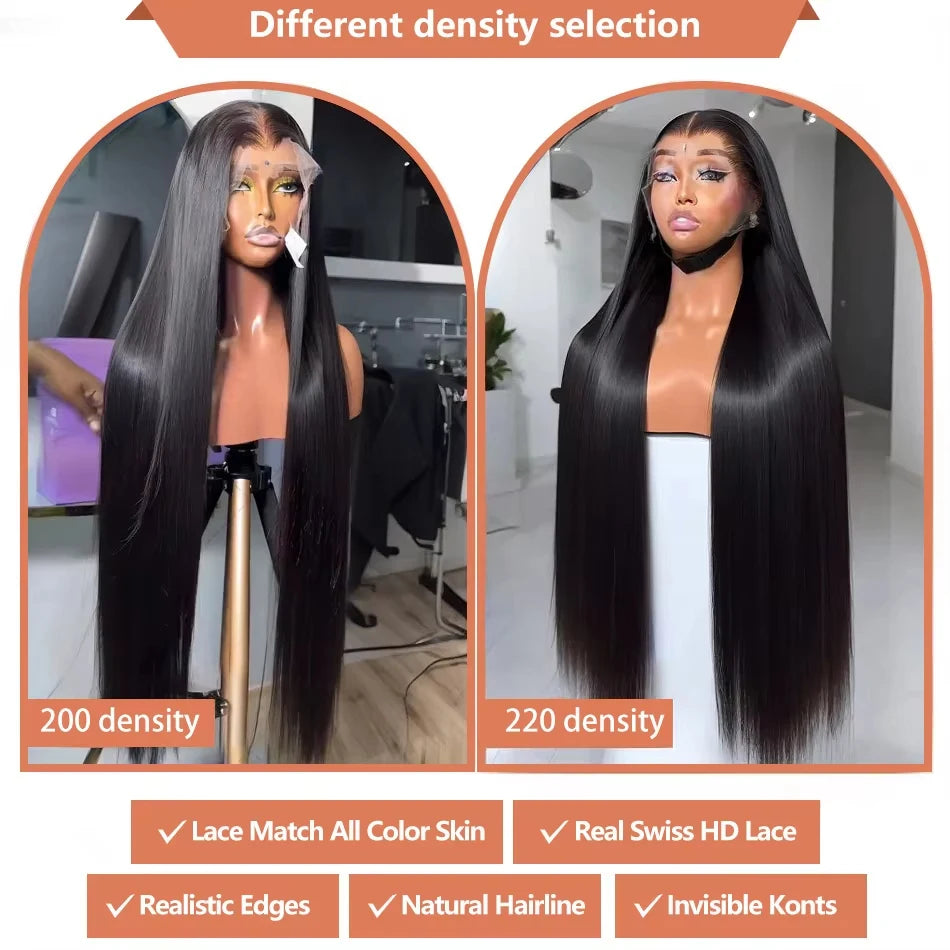 220 Density 13x4 Bone Straight HD Lace Front Wig Pre Plucked 30 Inch Brazilian 360 Full Lace Frontal Human Hair Wigs For Women
