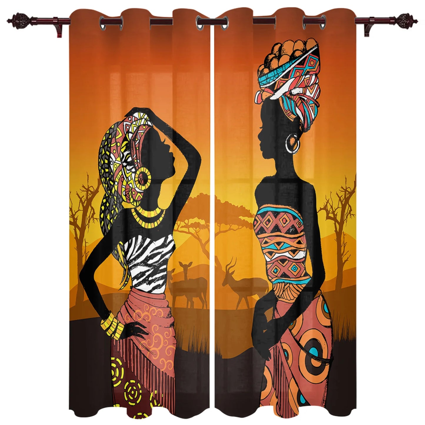 African Women Art Dancing Window Curtains