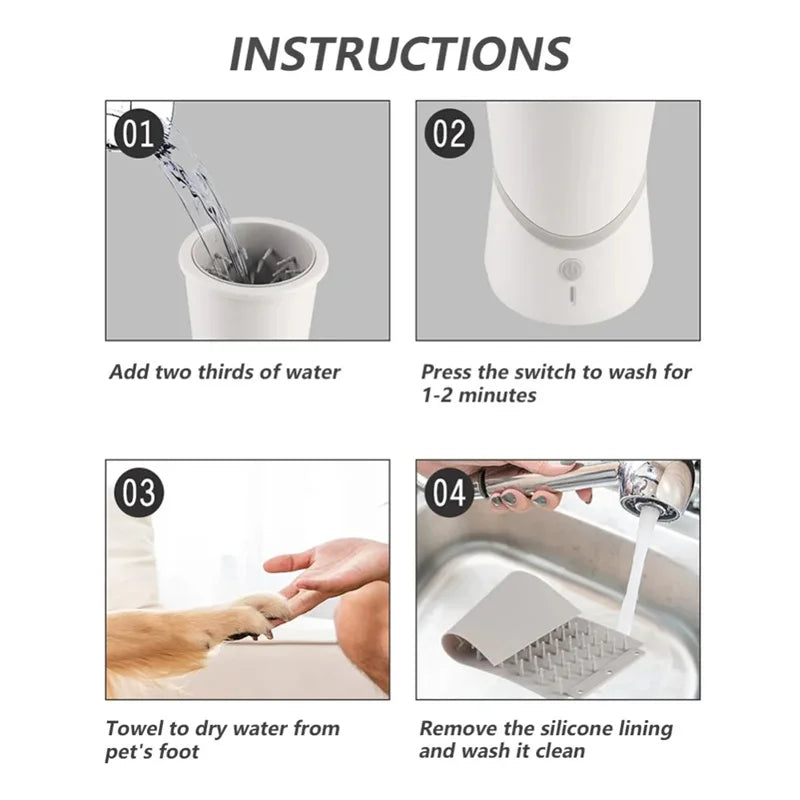 Portable Automatic Dog Paw Cleaner Cup - Rechargeable 2 in 1 Pet Foot Washer with Soft Brush - High Power - Suitable for Big Dogs and Cats