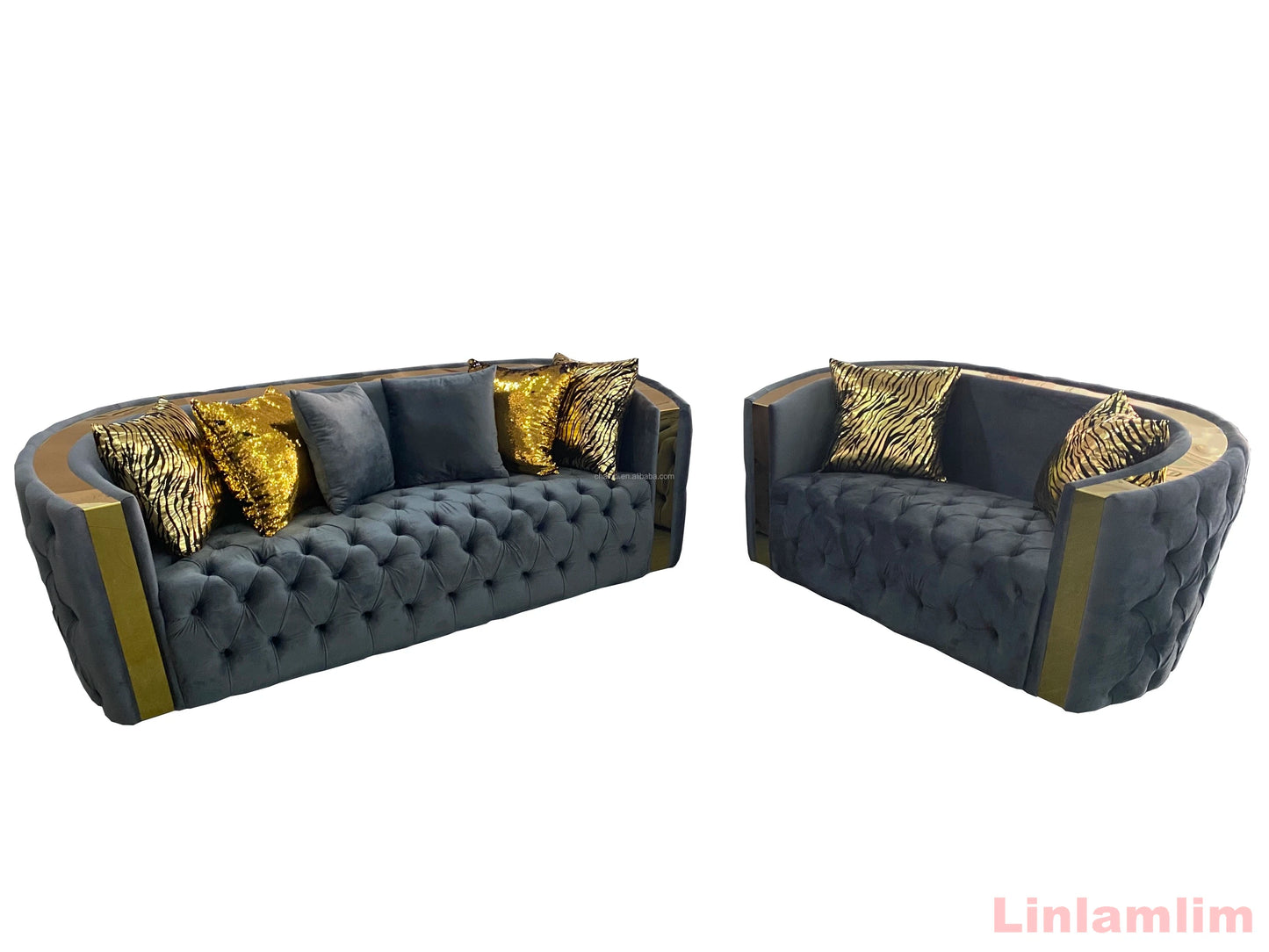 Italian Leather Elegance - Chesterfield Sectional Sofa Set