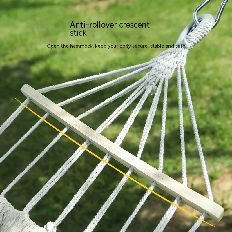 Single Double Hammock 200X150cm Outdoor Anti-rollover Canvas Hammock Swing Mesh Wooden Stick Double Thickening