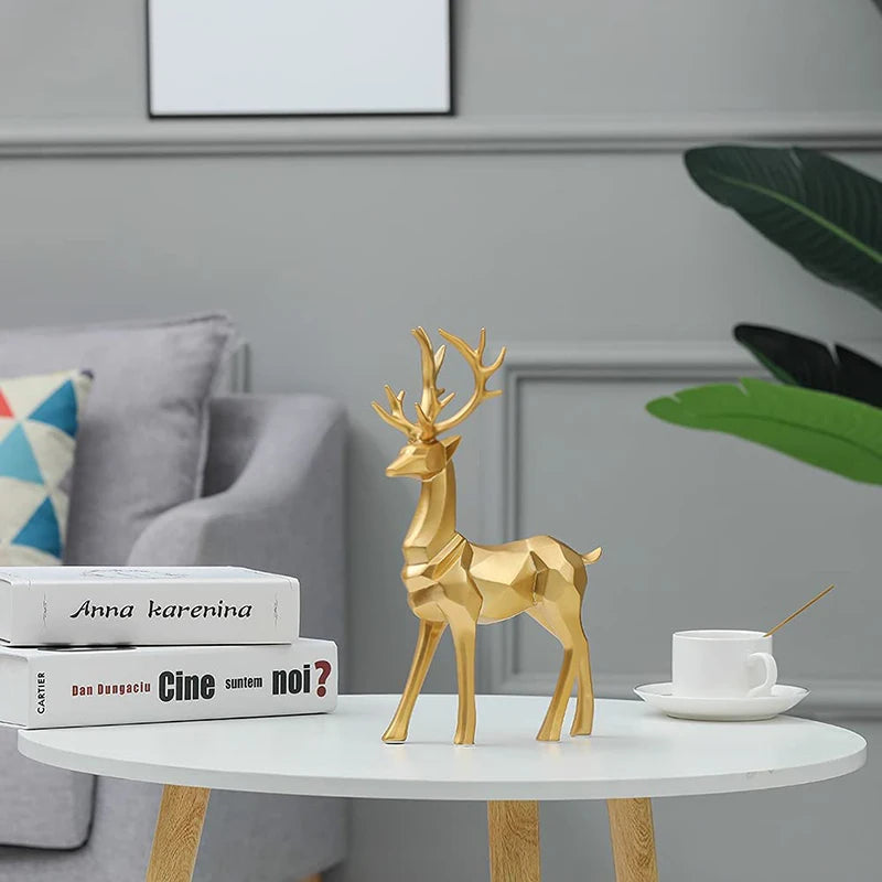 Gold Geometric Elk Sculpture - Festive Home Décor Statement