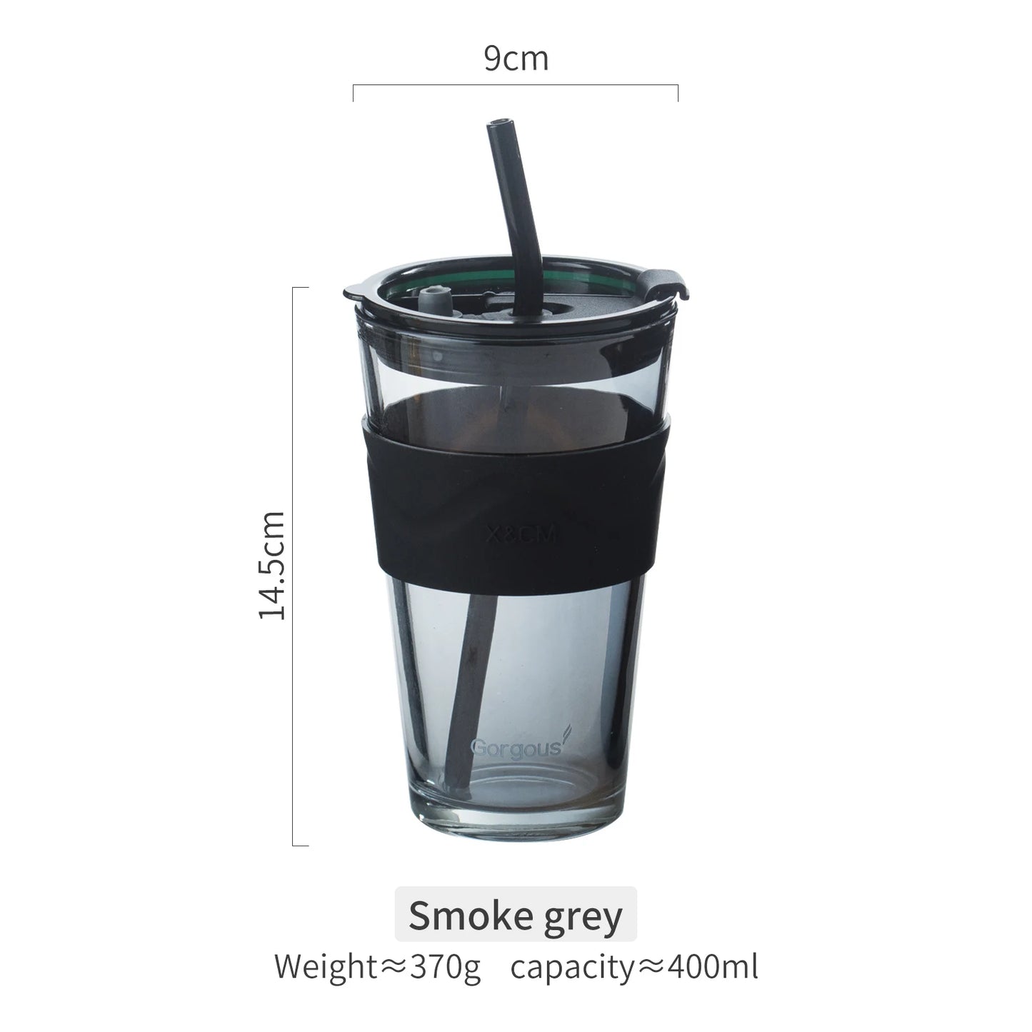 450ml Heat-Resistant Glass Coffee Cup with Silicone Lid & Glass Straw