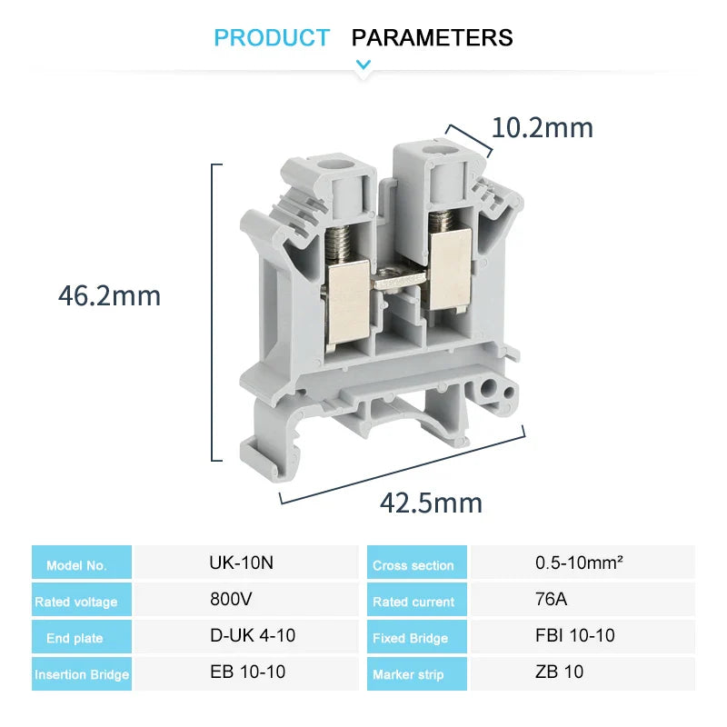 Multi-Color UK10 Screw Feed-Through DIN Rail Terminal Blocks