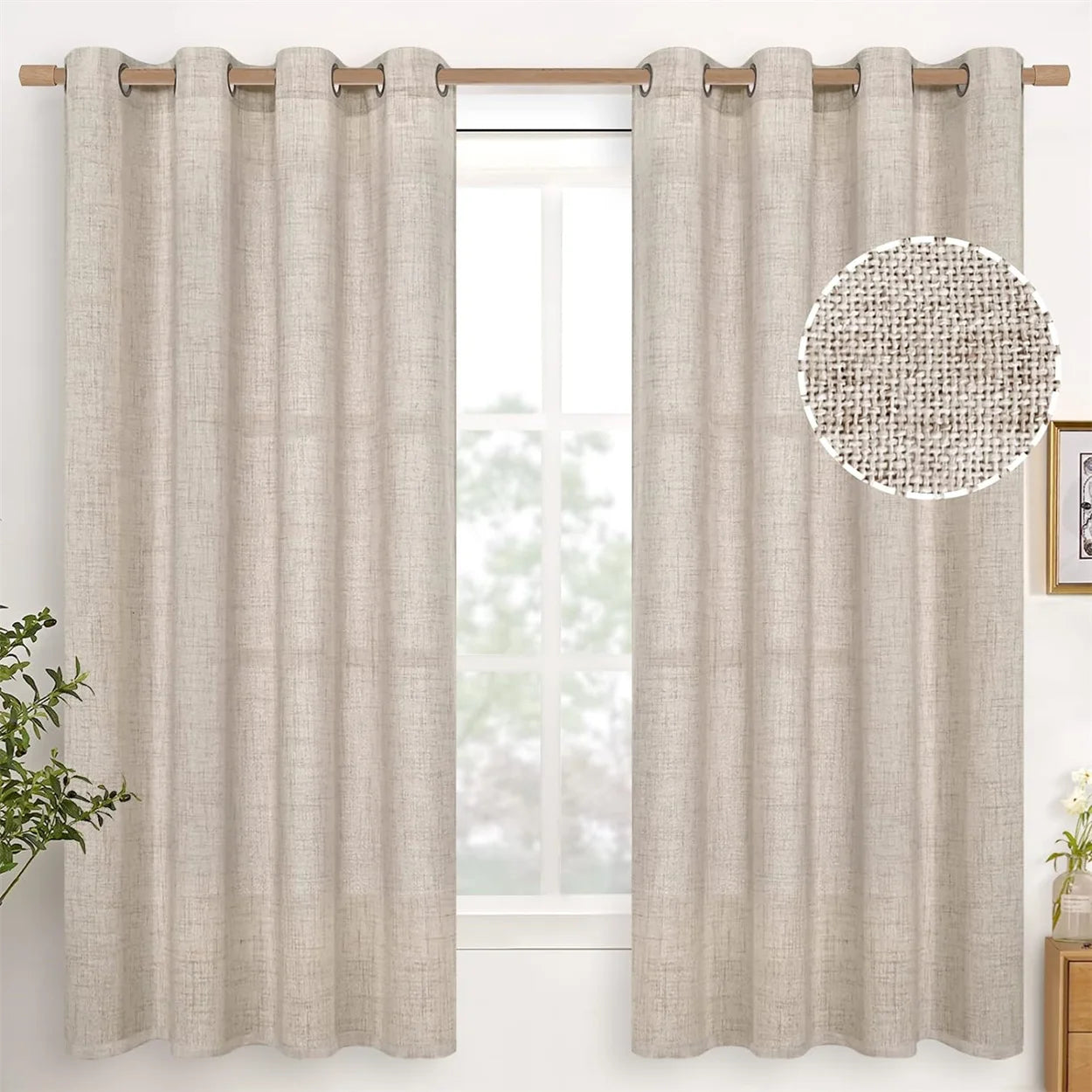 1pc Natural Linen Curtains for Bedroom Living Room, Partition  Luxury Curtains Set for House, Grommet Tulles