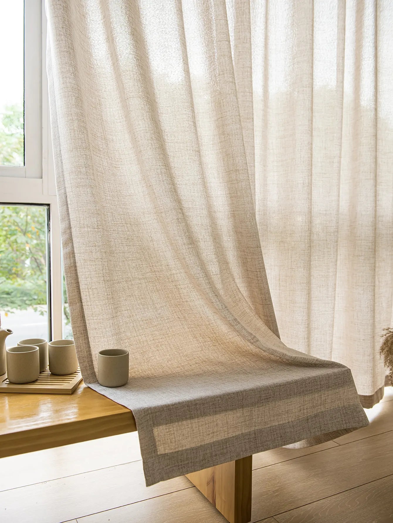 Japanese cotton and linen texture imitation linen semi shading window screen