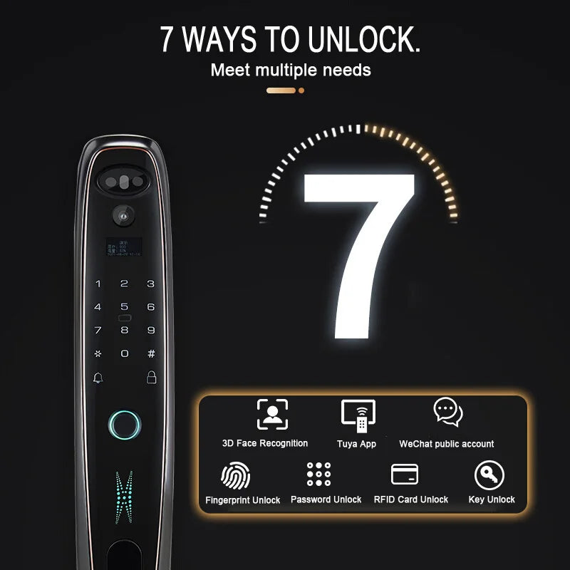 Tuya Smart 3D Face Door Lock Security Face with Camera Monitor - Intelligent Fingerprint Password Biometric Electronic Key Unlock