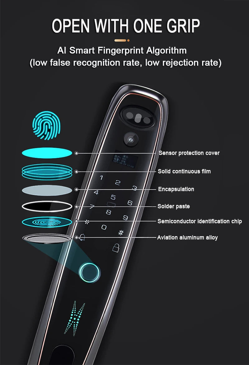 Tuya Smart 3D Face Door Lock Security Face with Camera Monitor - Intelligent Fingerprint Password Biometric Electronic Key Unlock