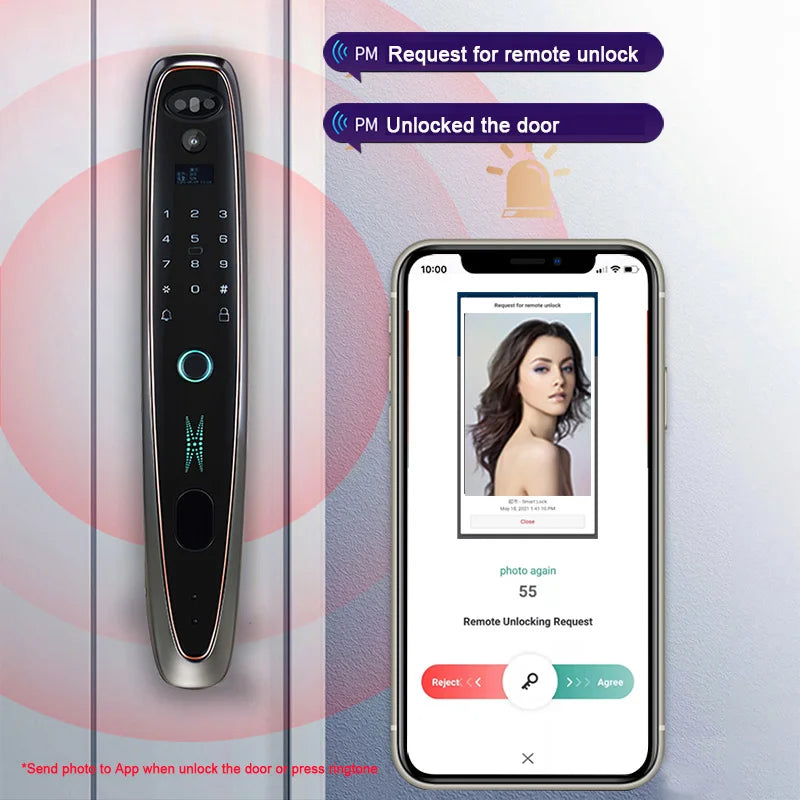 Tuya Smart 3D Face Door Lock Security Face with Camera Monitor - Intelligent Fingerprint Password Biometric Electronic Key Unlock