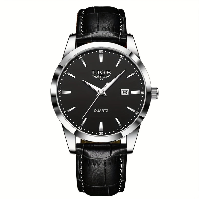 LIGE Men's Quartz Leather Strap Watch