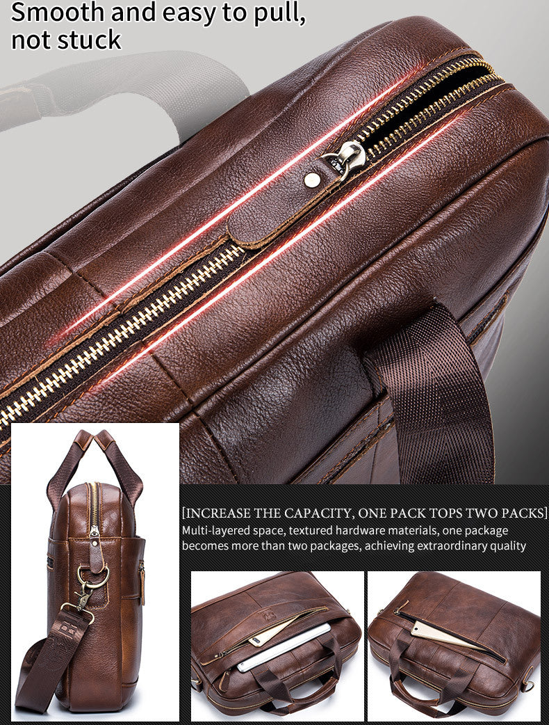 Capt. Niu leather one-shoulder messenger large-capacity fashionable male bag niu leather multi-functional hand-held business computer briefcase