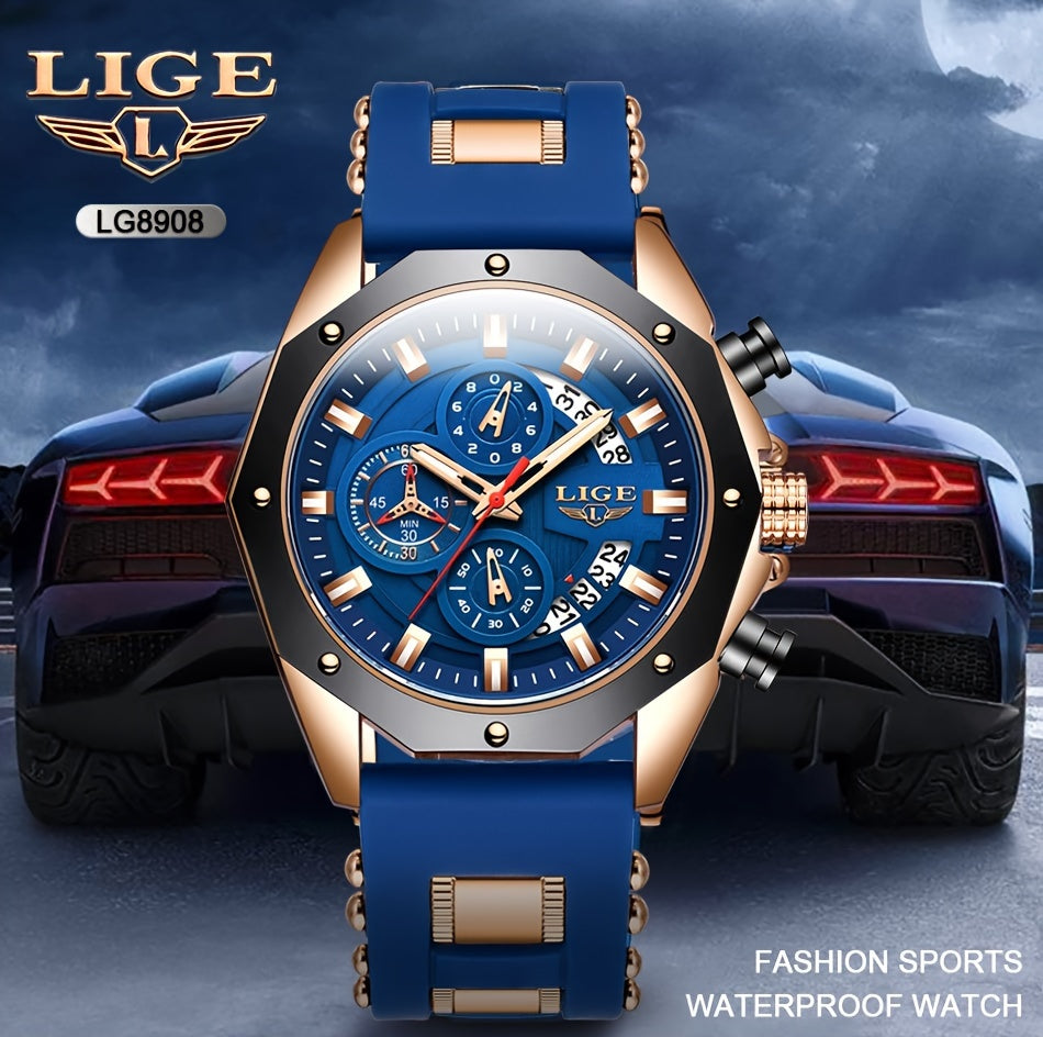 LIGE Men's Chronograph Calendar Wristwatch