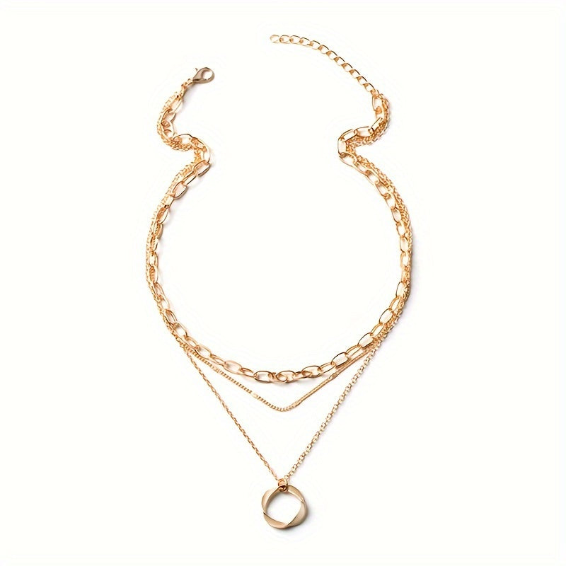 Golden Circle Pendant Layered Necklace
