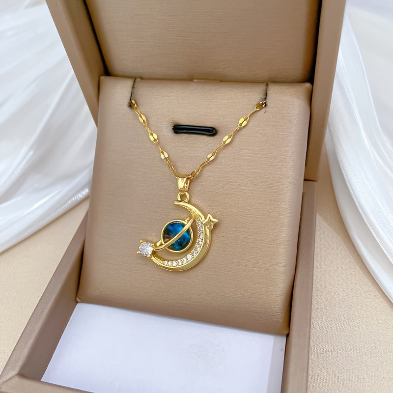 Fashion Lunar Starry Sky Pendant gold Necklace