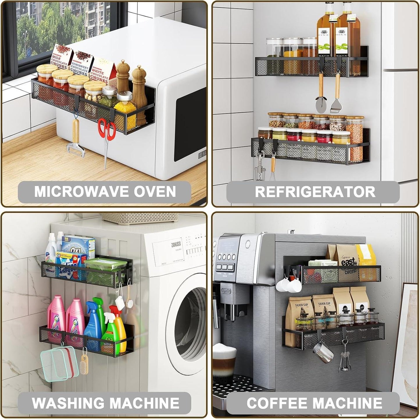 Magnetic Spice Rack for Refrigerator – 2‑Pack Heavy‑Duty Organizer with Removable Hooks