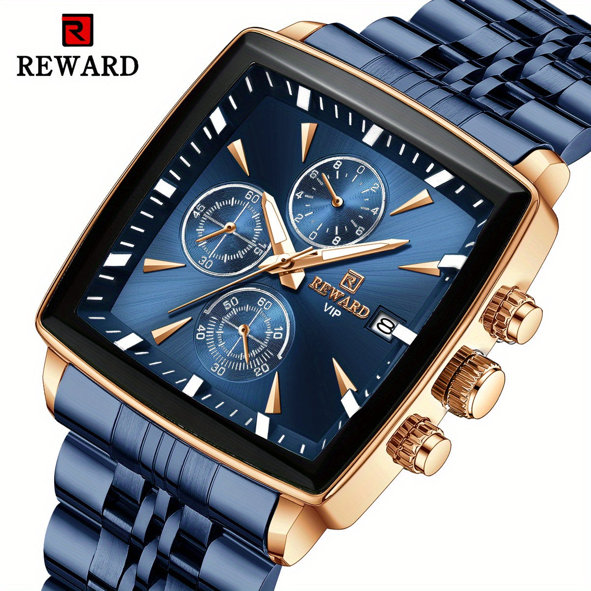 REWARD Men's Watches Blue Rectangle Quartz Wrist watches