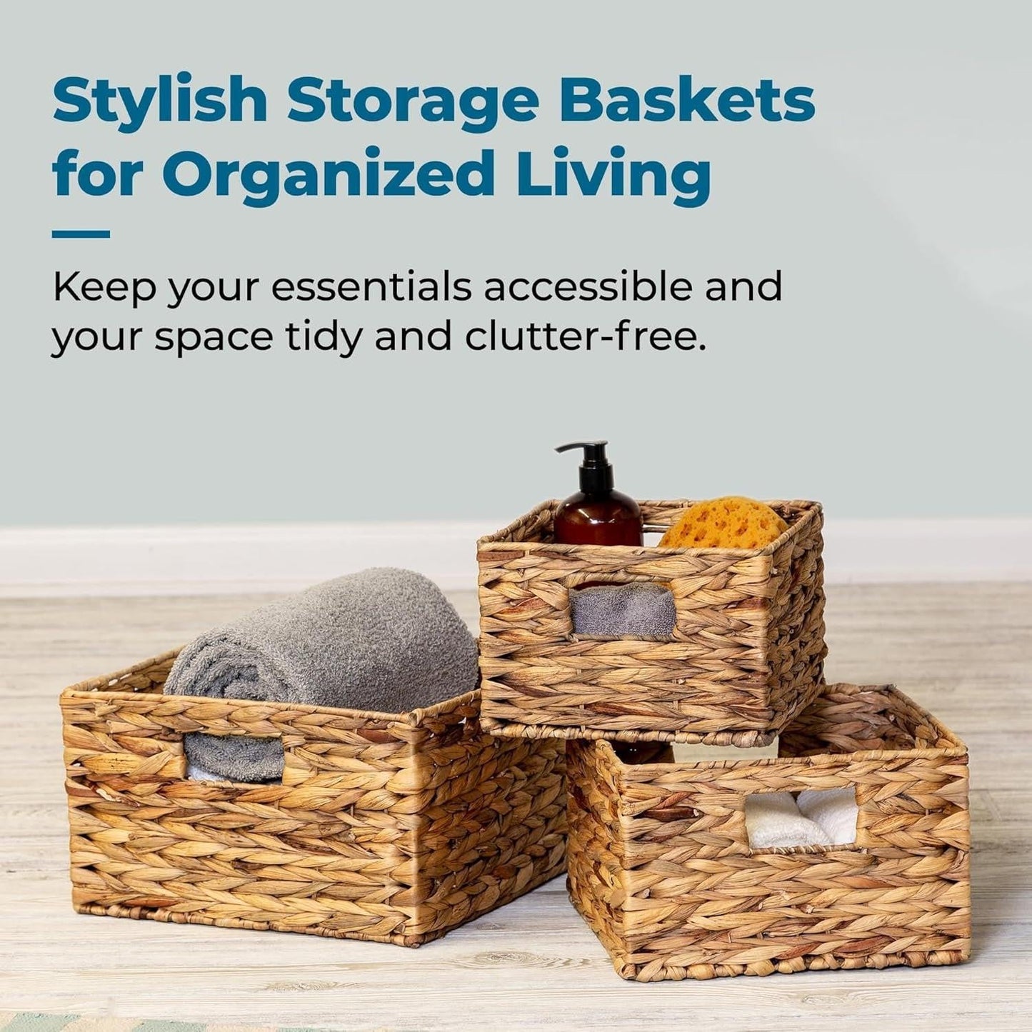 Eco‑Friendly Woven Water Hyacinth Nesting Storage Baskets – Set of 3 | Natural Finish | Multi‑Size | Home & Kitchen Organisation