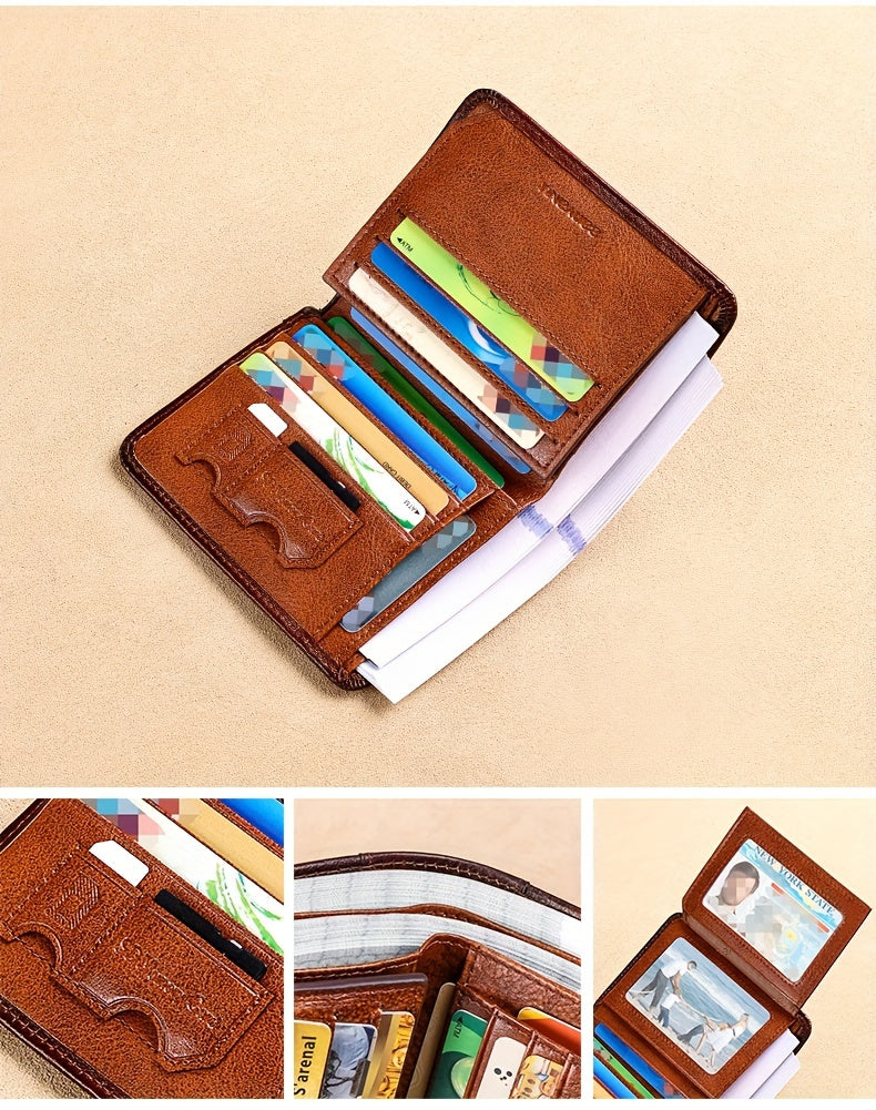 Men's Top Layer Cowhide Short Trifold Wallet