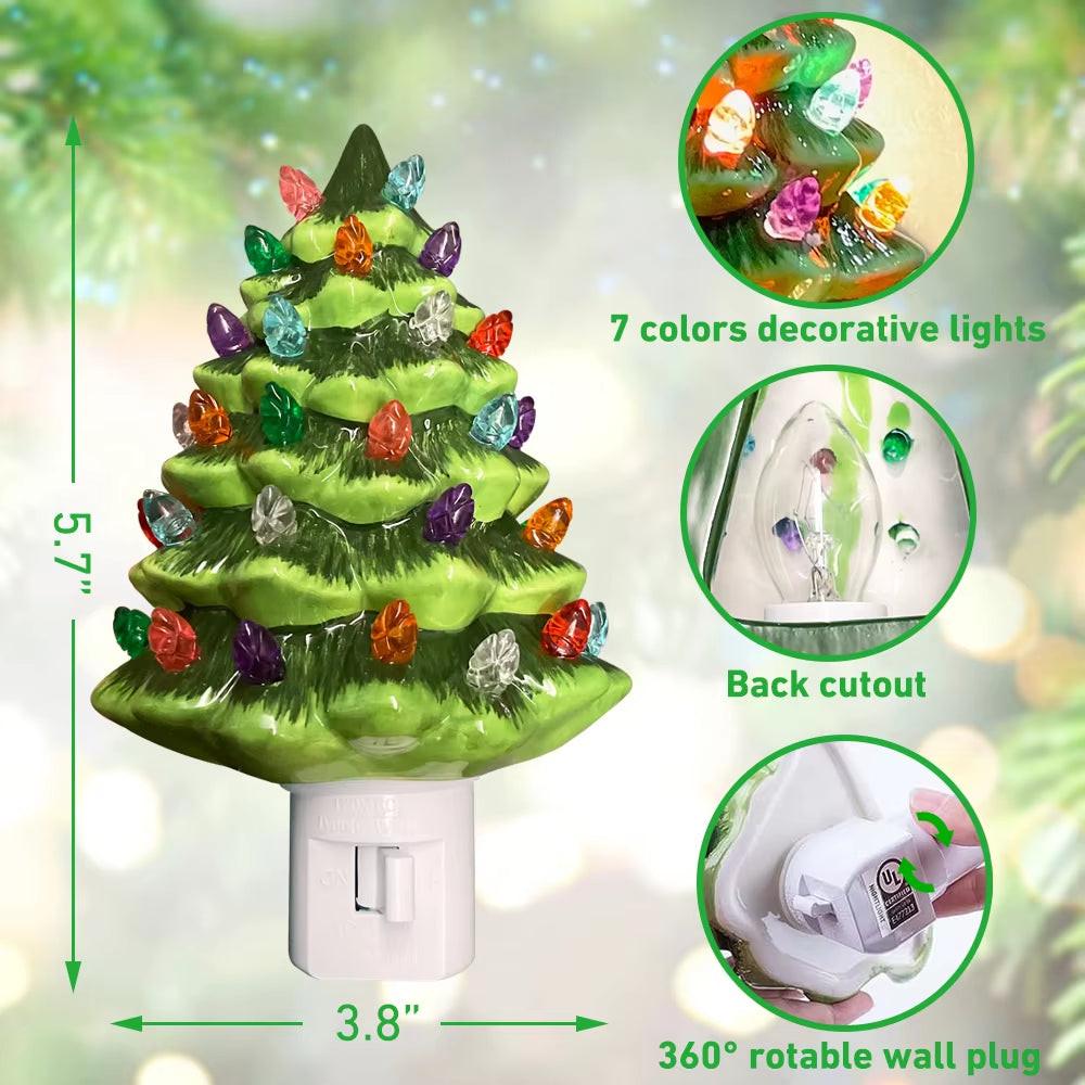 Hand‑Painted Ceramic Christmas Tree Night Light – Vintage Green Accent