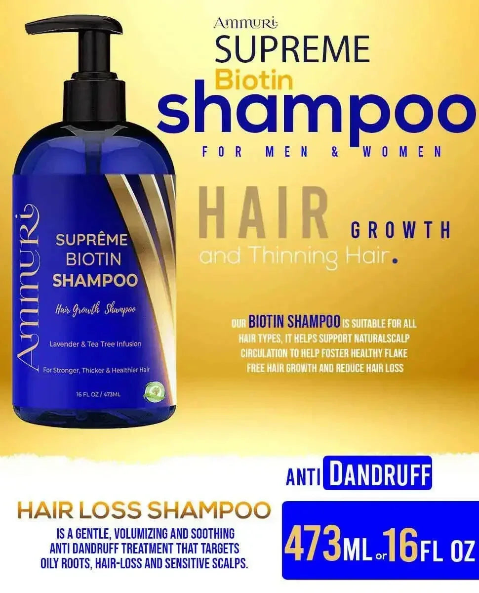 Ammuri Supreme Biotin Shampoo – Daily Hair Care for Thicker-Looking Hair (473ml)