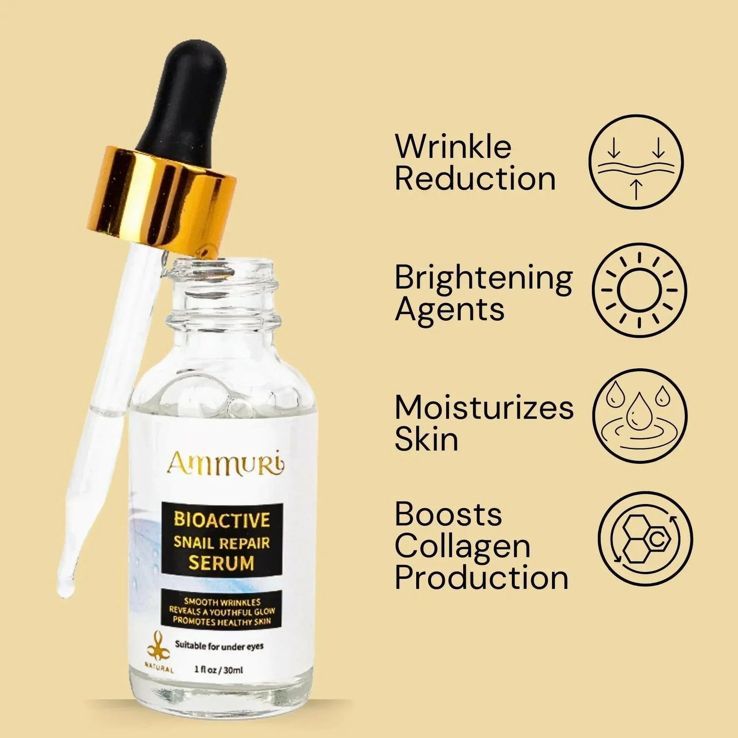 Ammuri Bioactive Snail Repair Serum | Anti-Aging Hydration with 87% Organic Ingredients – 30ml