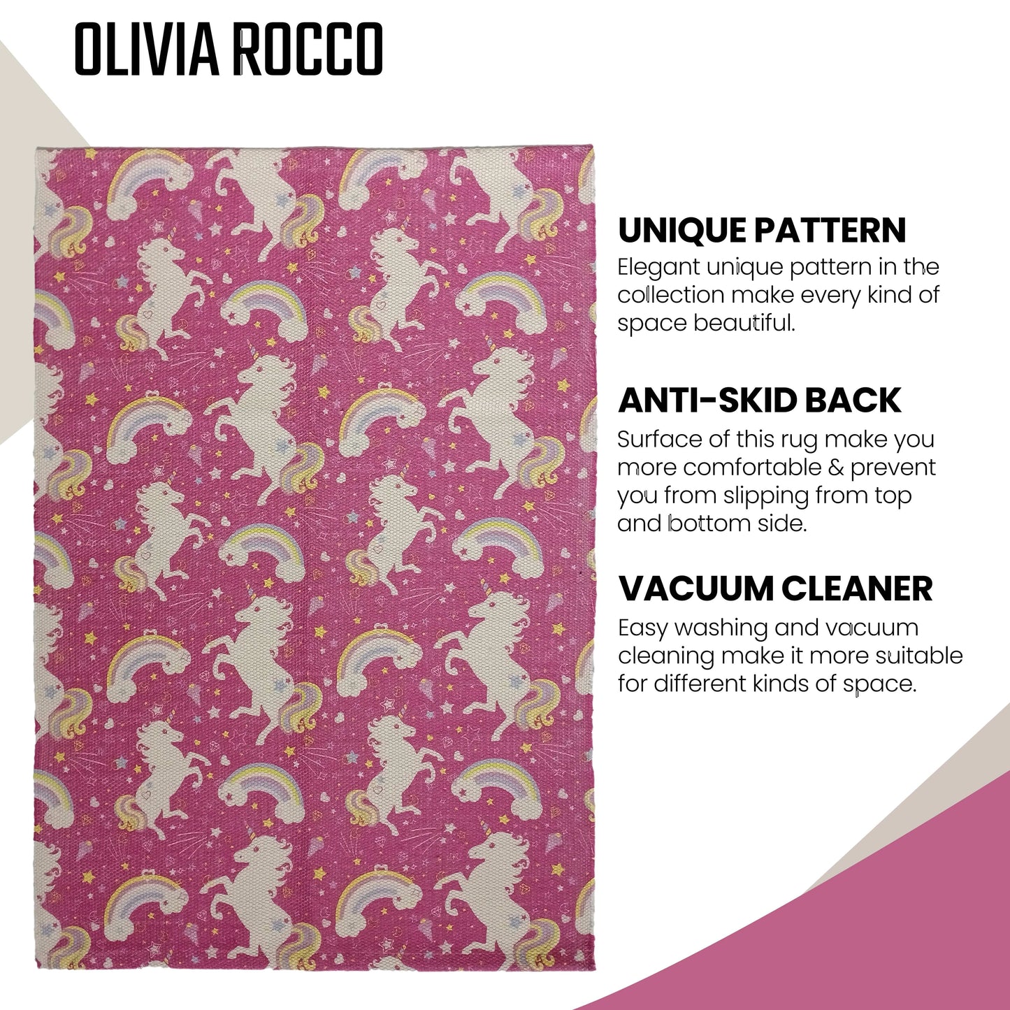 Animal Printed Rug Unicorn Modern Non-Slip Soft Durable Floor Rug for Living Room Bedroom Hallway & Office by OLIVIA ROCCO