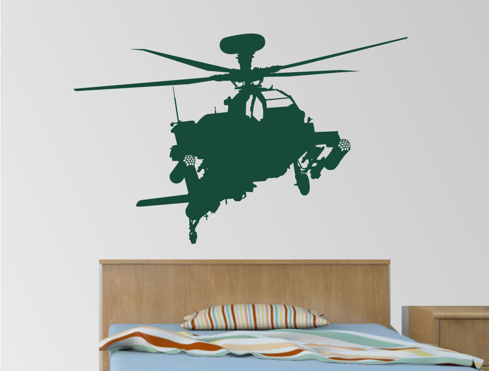 Apache Helicopter Wall Sticker – Military Aircraft Wall Art for Boys Bedroom