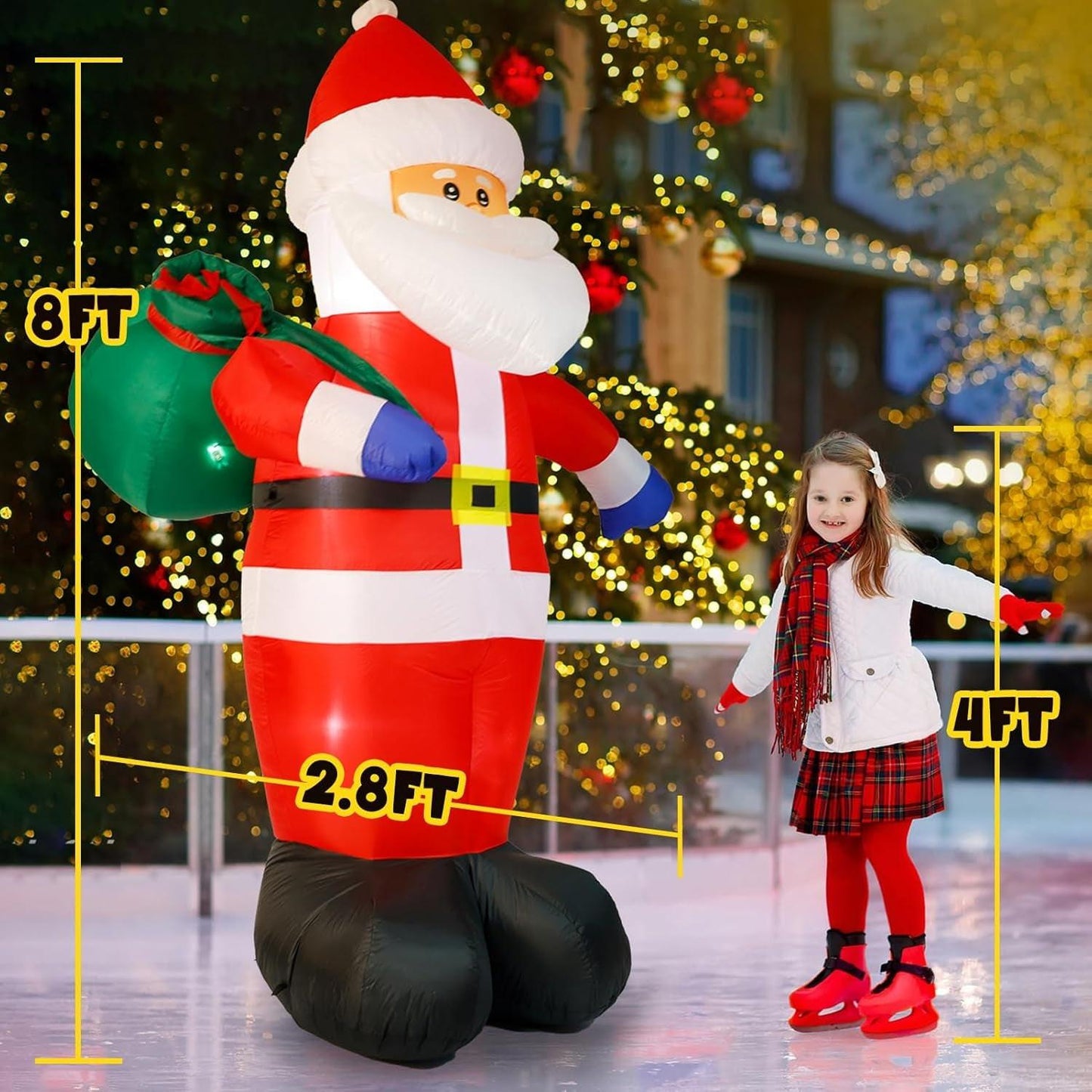 8FT Giant Santa Christmas Inflatable – Outdoor Decoration with LED Lights & Gift Bag | Yard, Retail & Event Display