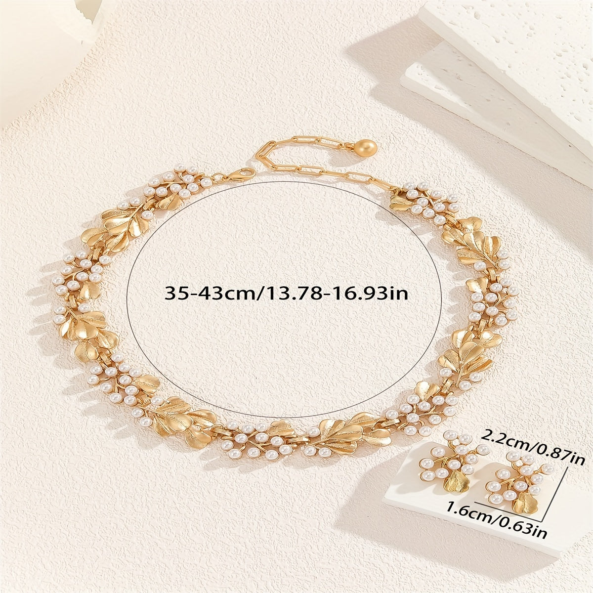 Elegant Boho-Chic Faux Pearl & Golden Leaf Jewelry Set