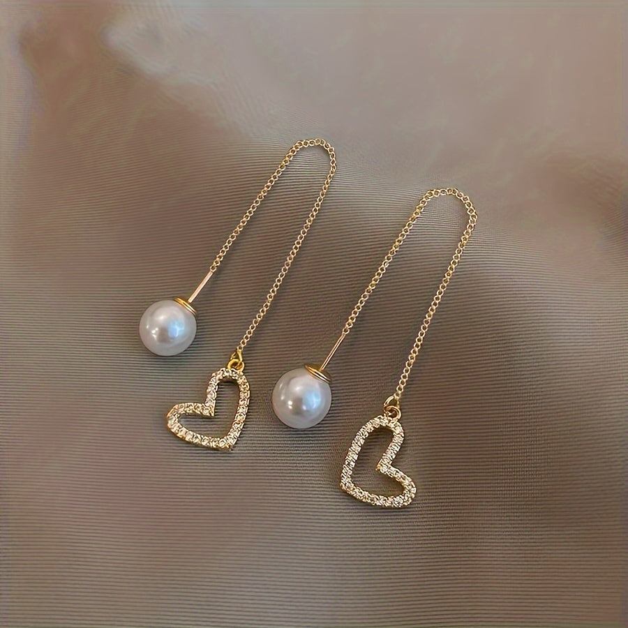 Elegant Rhinestone Heart Drop Earrings